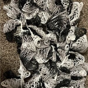 Black and White Ruffled Knitted Scarf